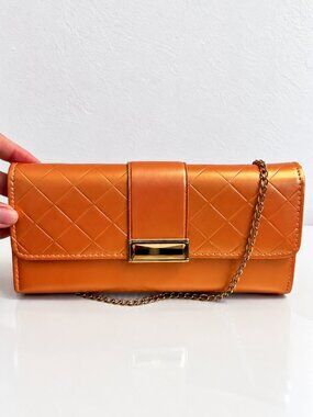 Orange Quilted Shoulder Bag with Chain Strap